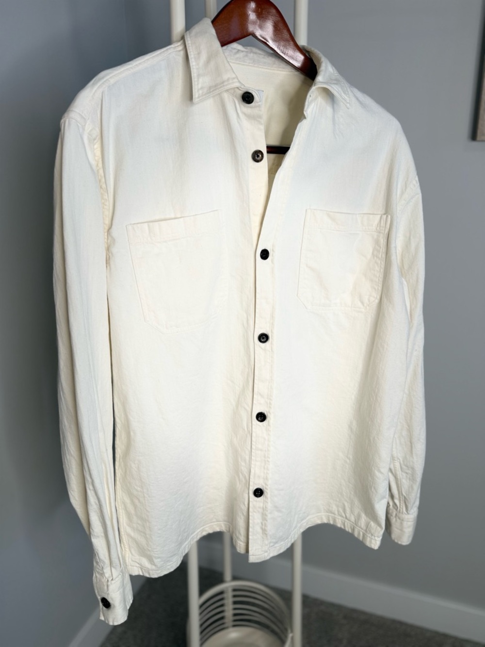 Zara Cream Relaxed-Fit Shirt with Label Detail